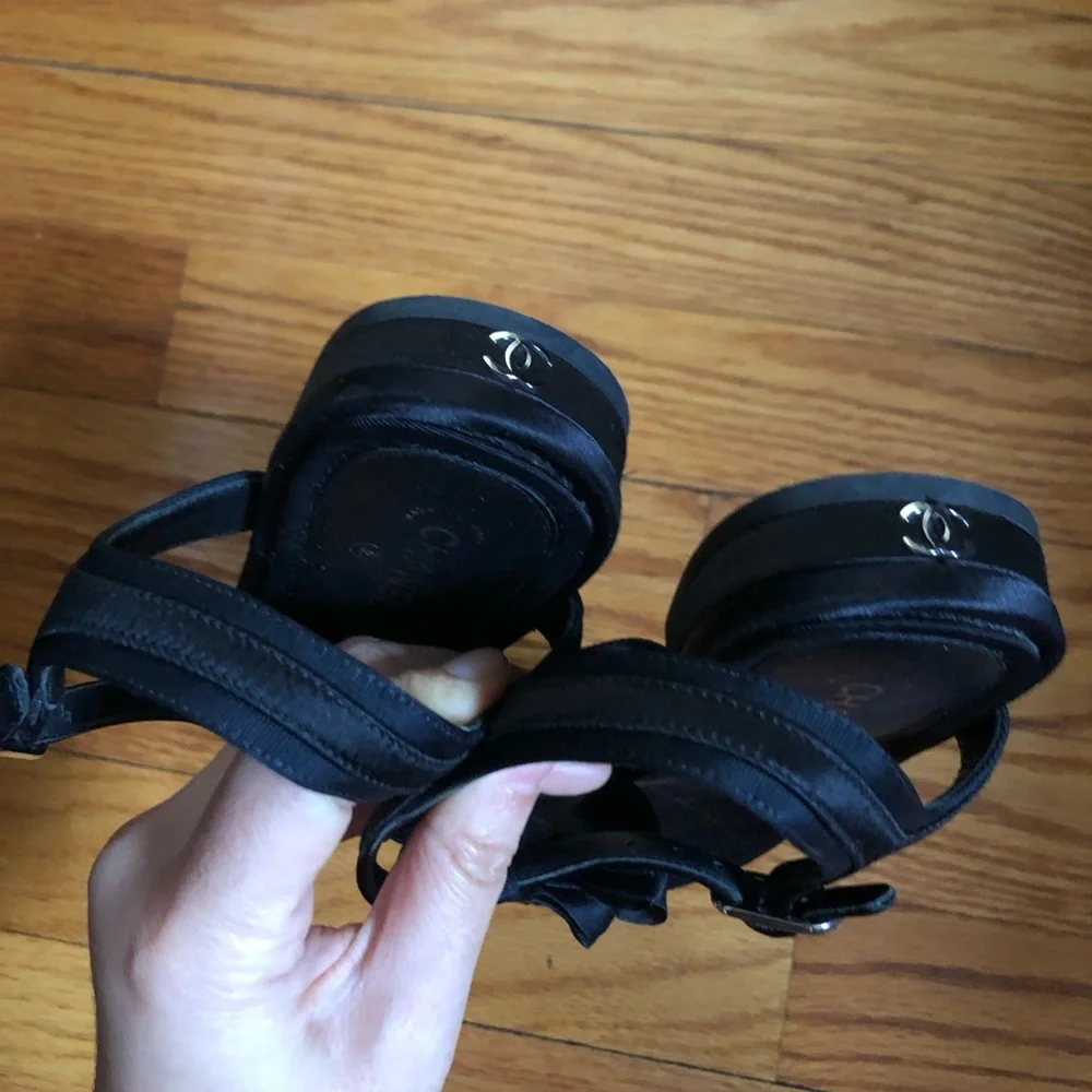 Chanel silk bow tie sandals